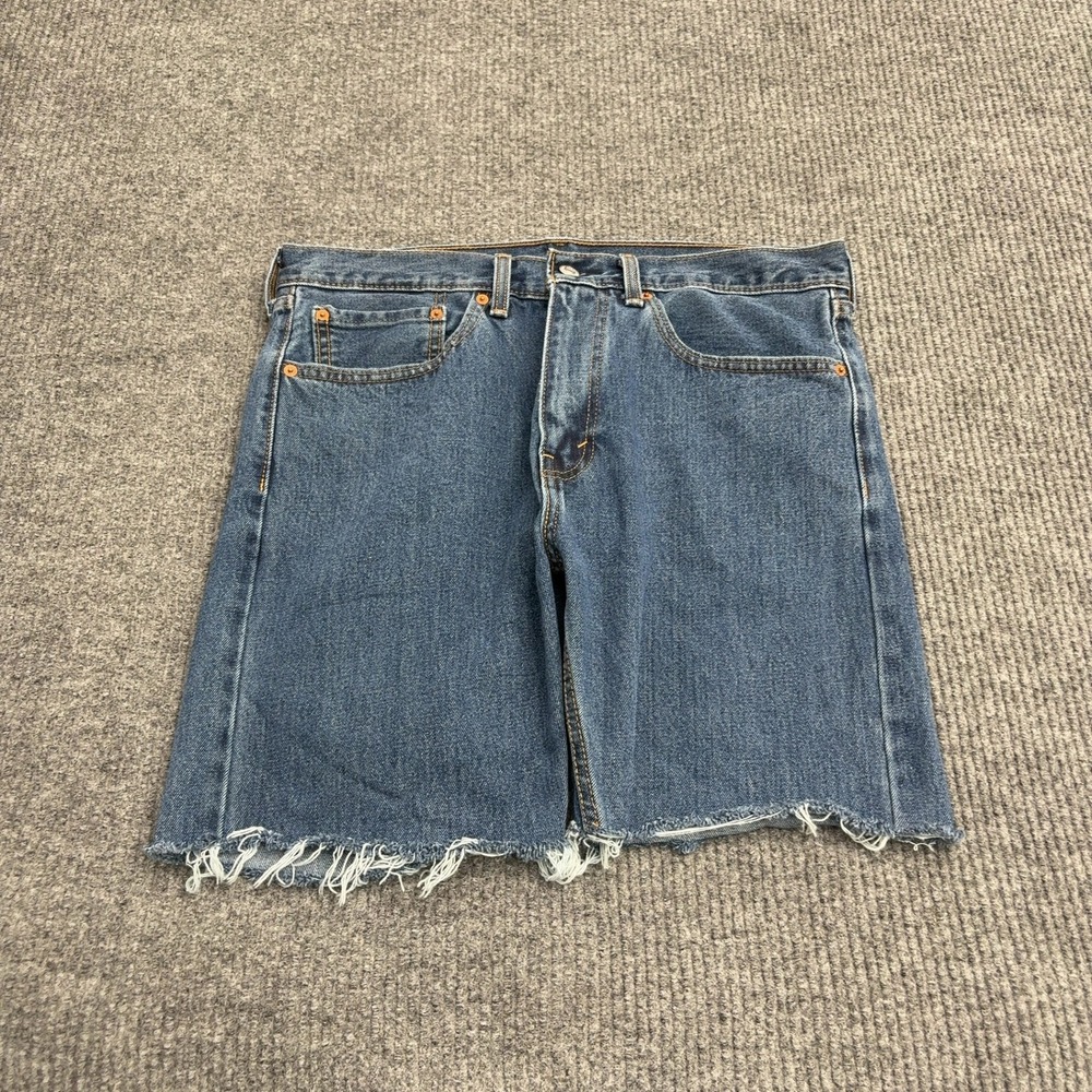 Levis 505 Shorts Mens 36 Blue Cotton Cut Off Denim Raw Hem Casual Streetwear